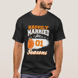Camiseta Casado com um ano de casamento Aniversário de Basq