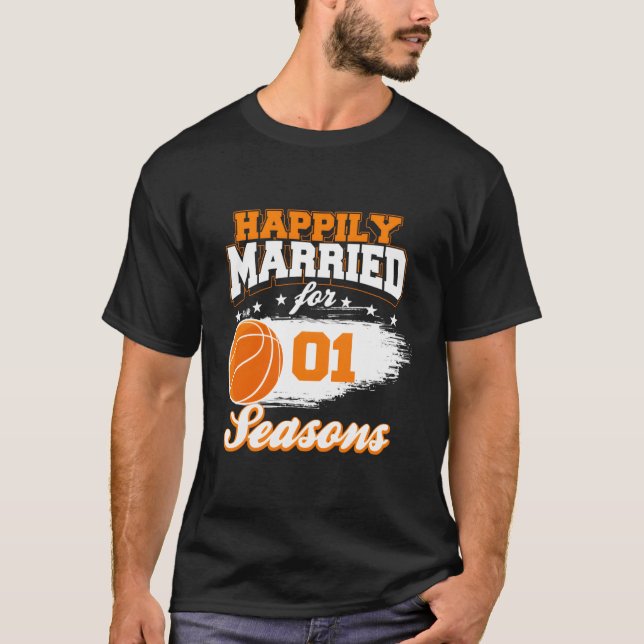 Camiseta Casado com um ano de casamento Aniversário de Basq (Frente)