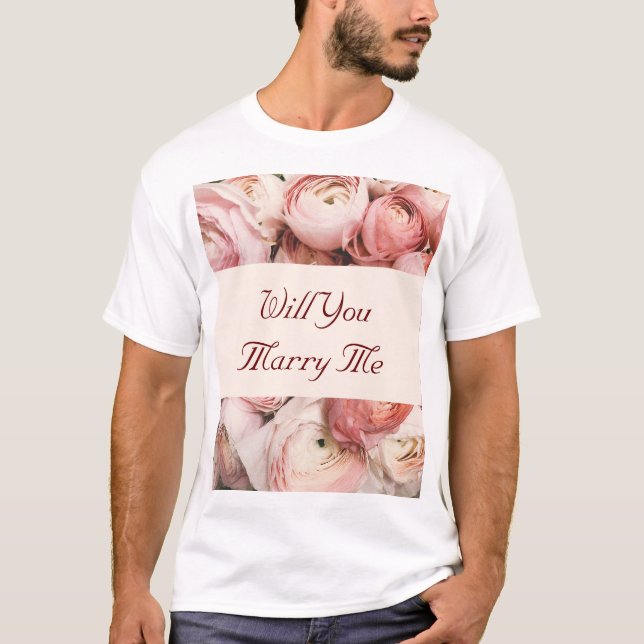 Camiseta Casado-me Rosas Rosa, o amor está no ar Round (Frente)