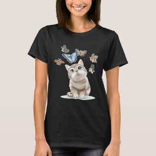 Camiseta Casais Combinados Gato Fofo com Borboleta Colorida