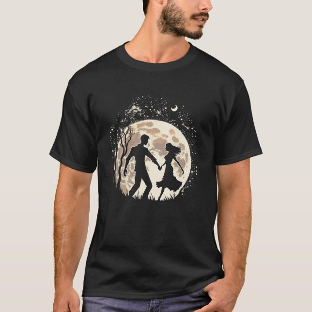 Camiseta Casais de dança à lua Silhueta à luz de lua 3 (Frente)