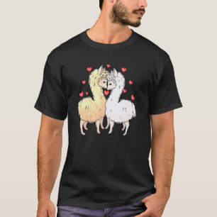 Camiseta Casais de Lhamas Amor Corações Retro Groovy 70s Va
