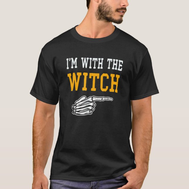 Camiseta Casais Figurinos de Halloween Pai Eu estou com o (Frente)