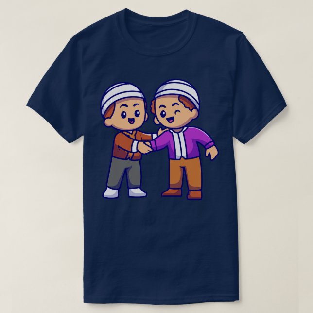 Camiseta Casais Muçulmanos Agitando Cartoon de Mãos1 (Frente do Design)