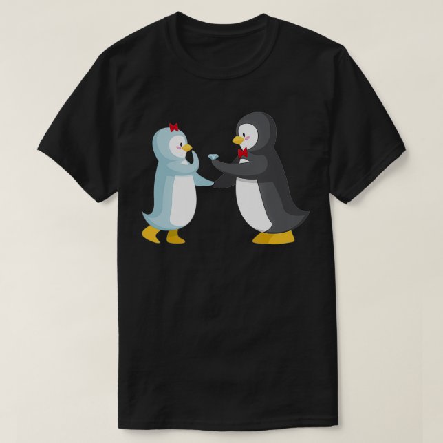 Camiseta CASAIS PENGUIN DÊ Aniversário de Casamento Engagem (Frente do Design)