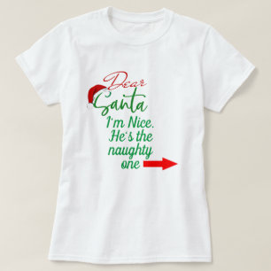 Camiseta Casais que combinam, sou bom, é um Natal malvado 