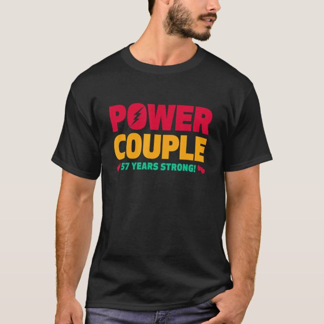 Camiseta Casal 57 anos casado 57 anos de energia 57 anos (Frente)