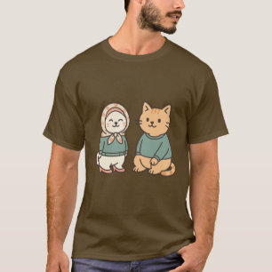 Camiseta "Casal Adorável de Gato de Cartoon em Traços Cozy"