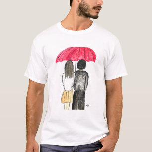 Camiseta Casal apaixonado com guarda-chuva vermelho