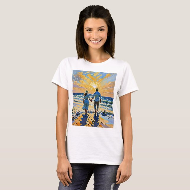 Camiseta Casal apaixonado na praia - T-Shirt (Frente Completa)
