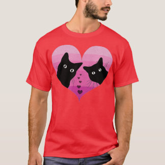 Camiseta Casal Cat Retro Vintage Funny Black Namorados