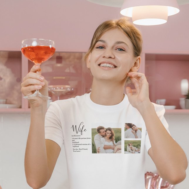 Camiseta Casal Collage Foto e Esposa Romântica Adorável Pre (Criador carregado)