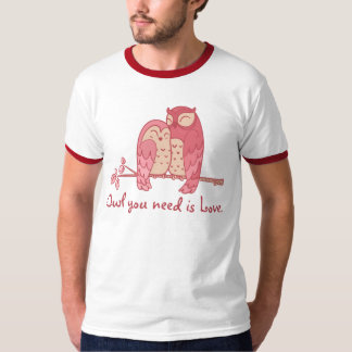 Camiseta Casal cor-de-rosa da coruja com chalaça