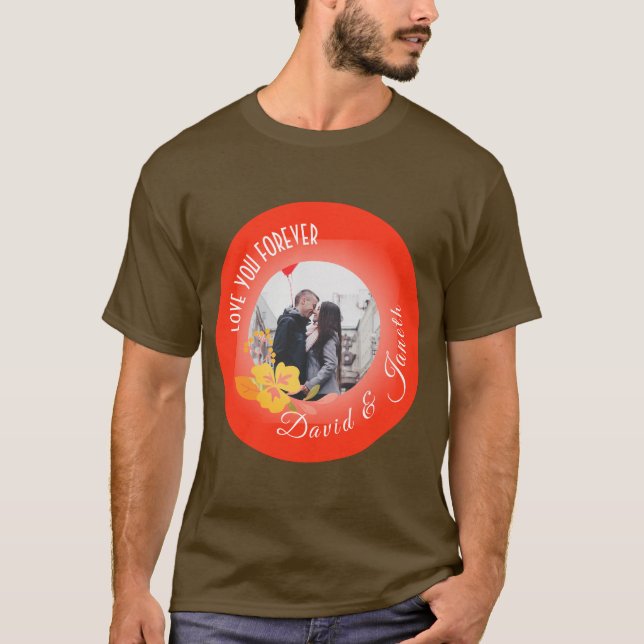 Camiseta Casal de amor Nome Fotográfico Red Modern Dia de o (Frente)