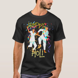 Camiseta Casal de apresentação colorido bonito tocando Holi