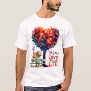 Camiseta Casal de Árvore de Forma Cardíaca de Aquarela Corr