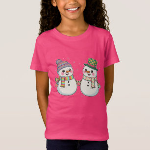Camiseta Casal de Boneco de Neve de Desenho Animado Fofo de