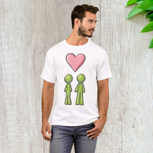 Camiseta Casal de Bonecos Palito Verdes Coração Rosa Amor