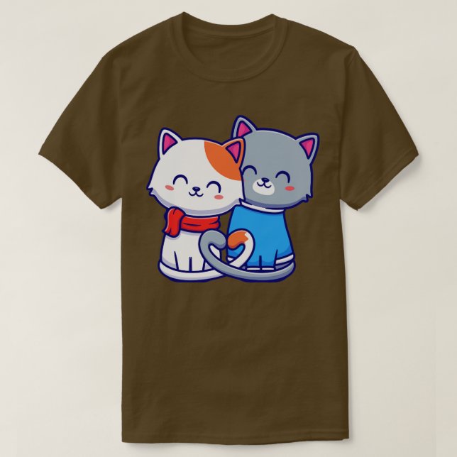 Camiseta Casal De Cartoon De Gato (Frente do Design)
