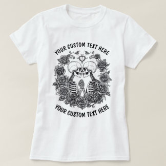 Camiseta Casal de Esqueleto Personalizado com Moldura de Fl