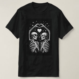 Camiseta Casal de Esqueletos de São Valentim, Corações de E