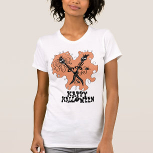 Camiseta Casal de Esqueletos Fofos Lâmina Doodle Feliz Hall