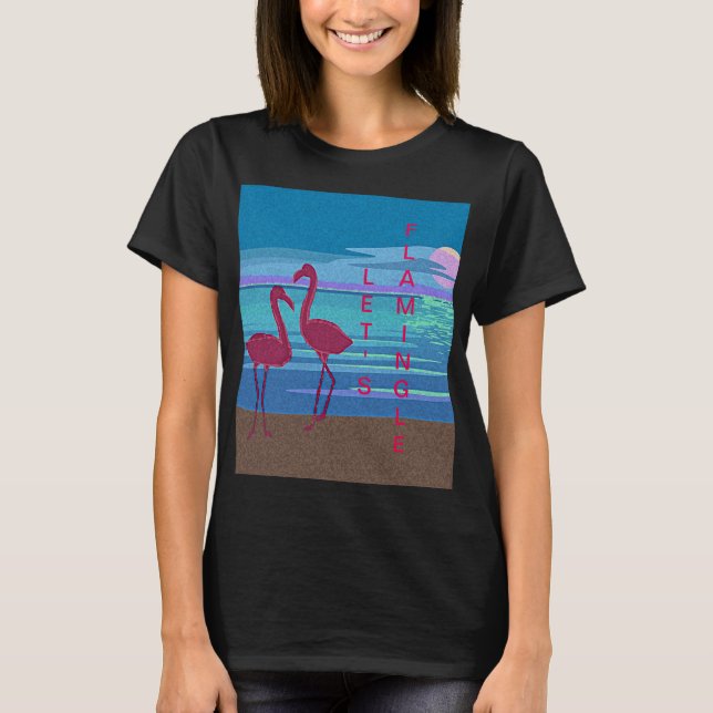 Camiseta Casal de Flamingo Rosa na Camisa-T da Mulher Solte (Frente)