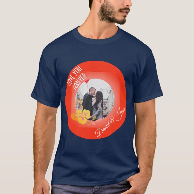 Camiseta Casal de Fotografia Vermelho Azul, Moderno Dia de  (Frente)