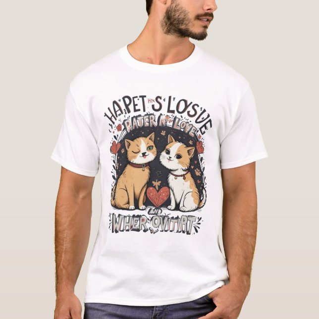 Camiseta Casal De Gato Bonito Com Gatinho De Vestígio De Ca (Frente)