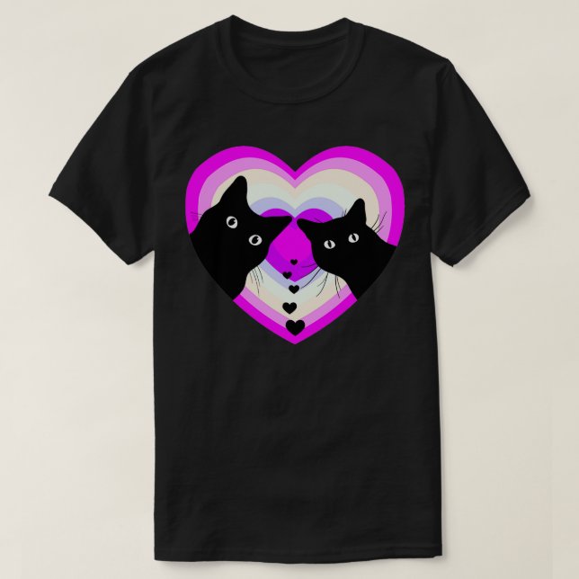Camiseta Casal De Gato Do Dia Do Valentim Preto Engraçado R (Frente do Design)