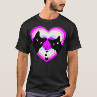 Camiseta Casal De Gato Do Dia Do Valentim Preto Engraçado R