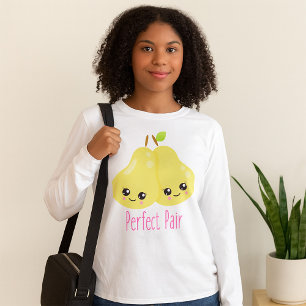 Camiseta Casal de Peras Kawaii Par Perfeito Piada Divertida