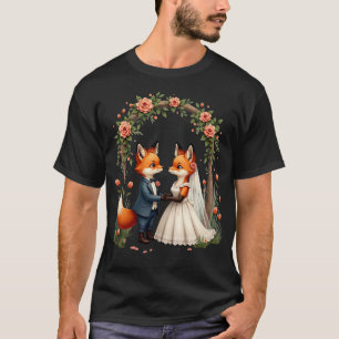 Camiseta Casal de Raposa no Casamento Adesivo de Aquarela d