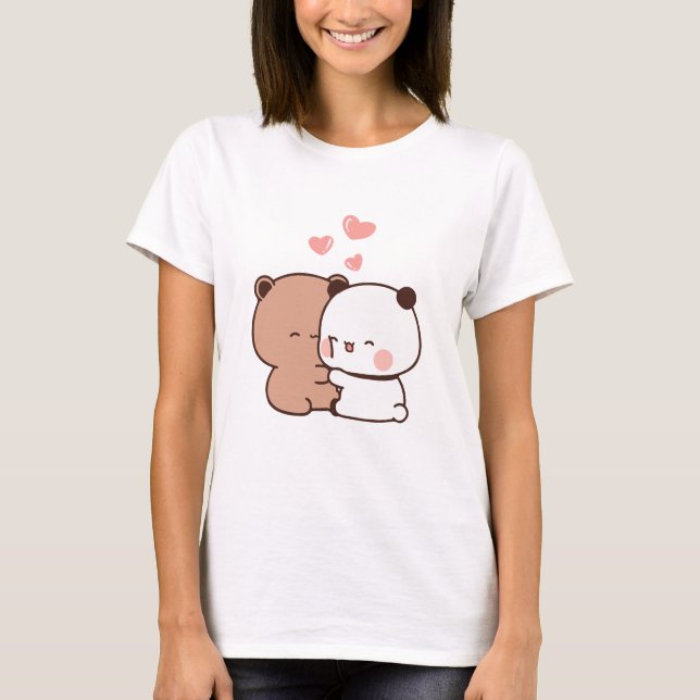 Camiseta Casal de urso Panda bonito, amor abraçado (Frente)