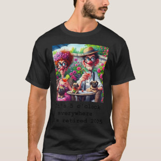 Camiseta Casal Divertido de Aposentados com Pugs Aproveitan