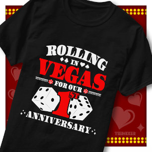 Camiseta Casal do 1º Aniversário de Vegas Cassino Dados Rol