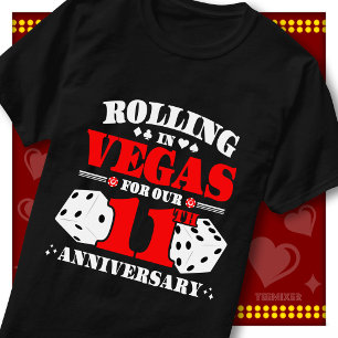 Camiseta Casal do 11º Aniversário de Vegas Cassino Dados Ro