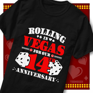 Camiseta Casal do 14º Aniversário de Vegas Cassino Dados Ro