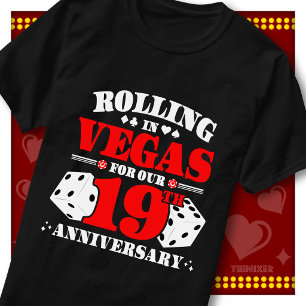 Camiseta Casal do 19º Aniversário de Vegas Cassino Dados Ro