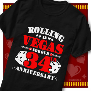 Camiseta Casal do 34º Aniversário de Vegas Cassino Dados Ro