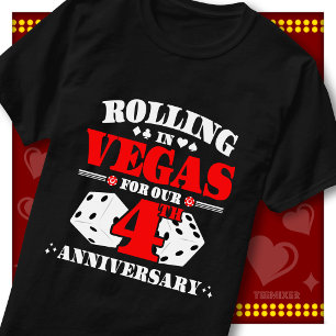 Camiseta Casal do 4º Aniversário de Vegas Cassino Dados Rol
