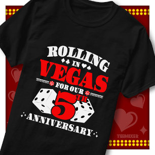 Camiseta Casal do 5º Aniversário de Vegas Cassino Dados Rol