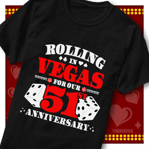 Camiseta Casal do 51º Aniversário de Vegas Cassino Dados Ro
