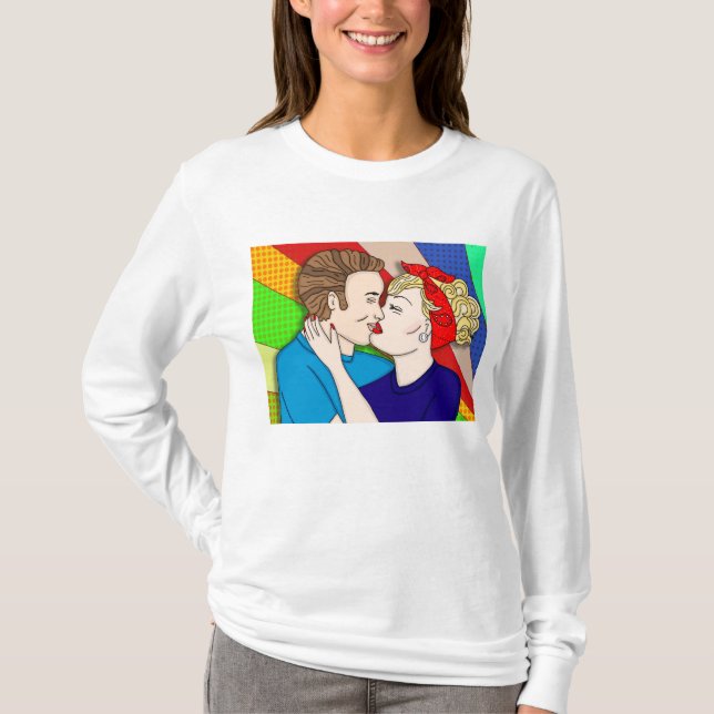 Camiseta Casal do estilo de arte Pop da Retro 1950 (Frente)