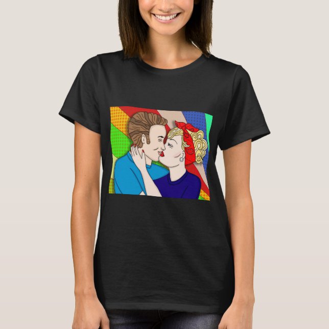 Camiseta Casal do estilo de arte Pop da Retro 1950 (Frente)