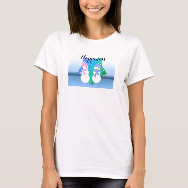 Camiseta Casal Feliz de Bonecos de Neve (Frente)