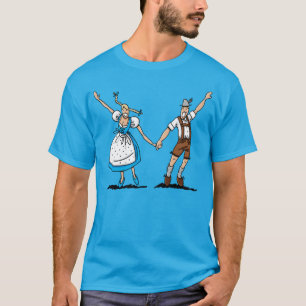 Camiseta Casal feliz de Oktoberfest do t-shirt azul