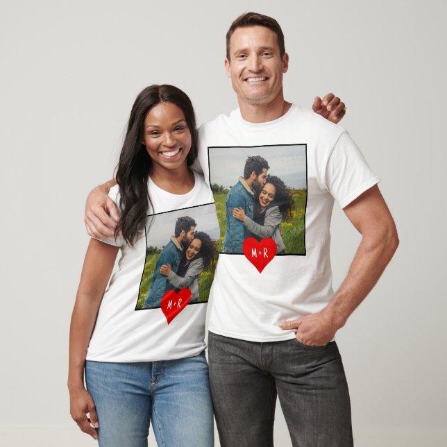Camiseta Casal inicial do Monograma de Foto Moderno Persona (Unissex)