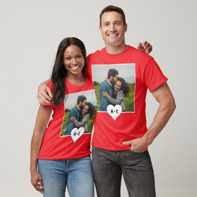 Camiseta Casal inicial do Monograma de Foto Moderno Persona (Unissex)