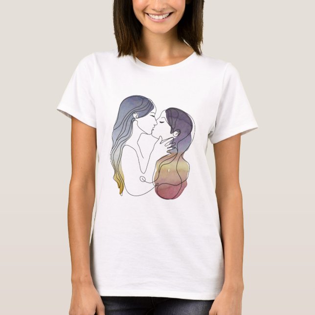 Camiseta Casal lésbica na arte minimalística do amor (Frente)
